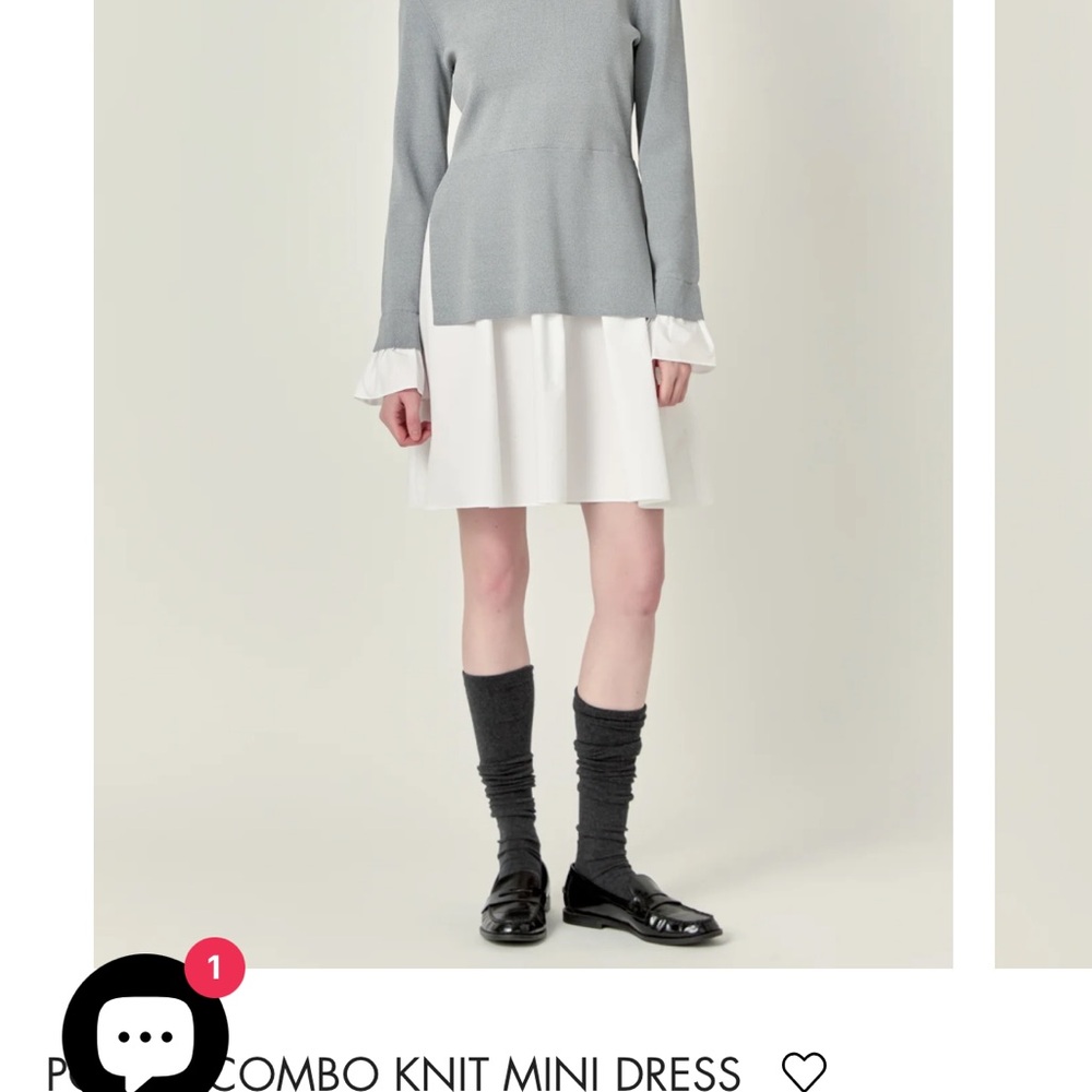 NWOT English Factory Poplin Knit Gray and White Mini Dress size Small